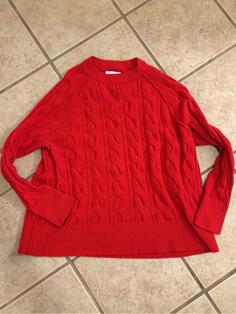 aerie Red Cable-Knit Crewneck Sweater